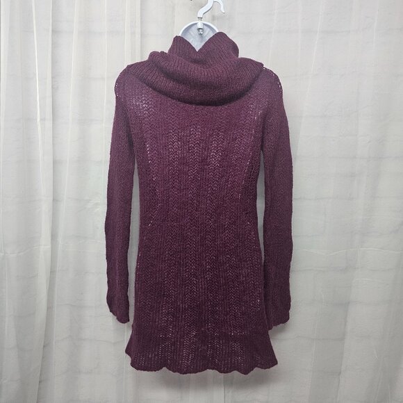 Wooden Ships Turtleneck Sweater Purple Wool Mohair Tunic Pointelle Knit S/M - Picture 6 of 10